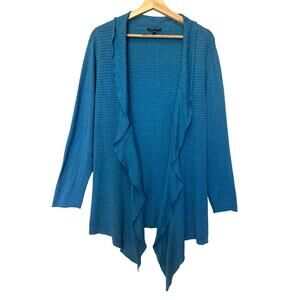Eileen Fisher Longline Open Cardigan Linen Lightweight Italian Blue Size XL